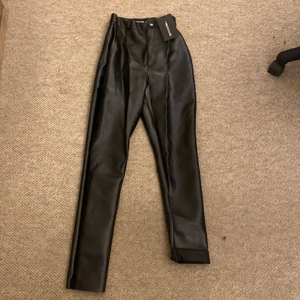 Pretty Little Thing Black Straight Leg Leather Pants